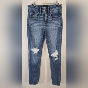 Buckle Black Distressed Ankle Skinny Jeans Academia Grunge Edgy, size 28 x 27